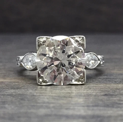 2Ct Art Deco Vintage Style Lab Created Diamond Engagement 14K White Gold FN Ring