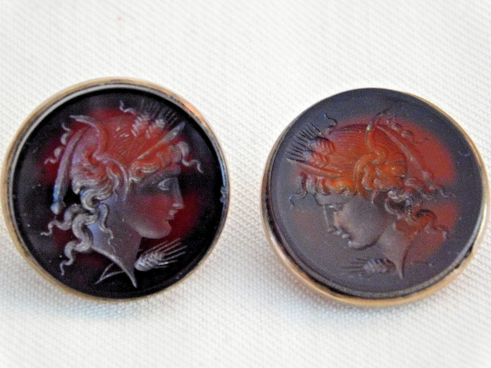 AMAZING Edwardian RENAISSANCE REVIVAL CARVED CARNELIAN CUFFLINKS, GODDESS, 1900