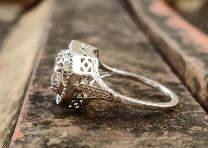 Vintage Art Deco Style Round Cut Lab Created Diamond 925 Silver Engagement Ring