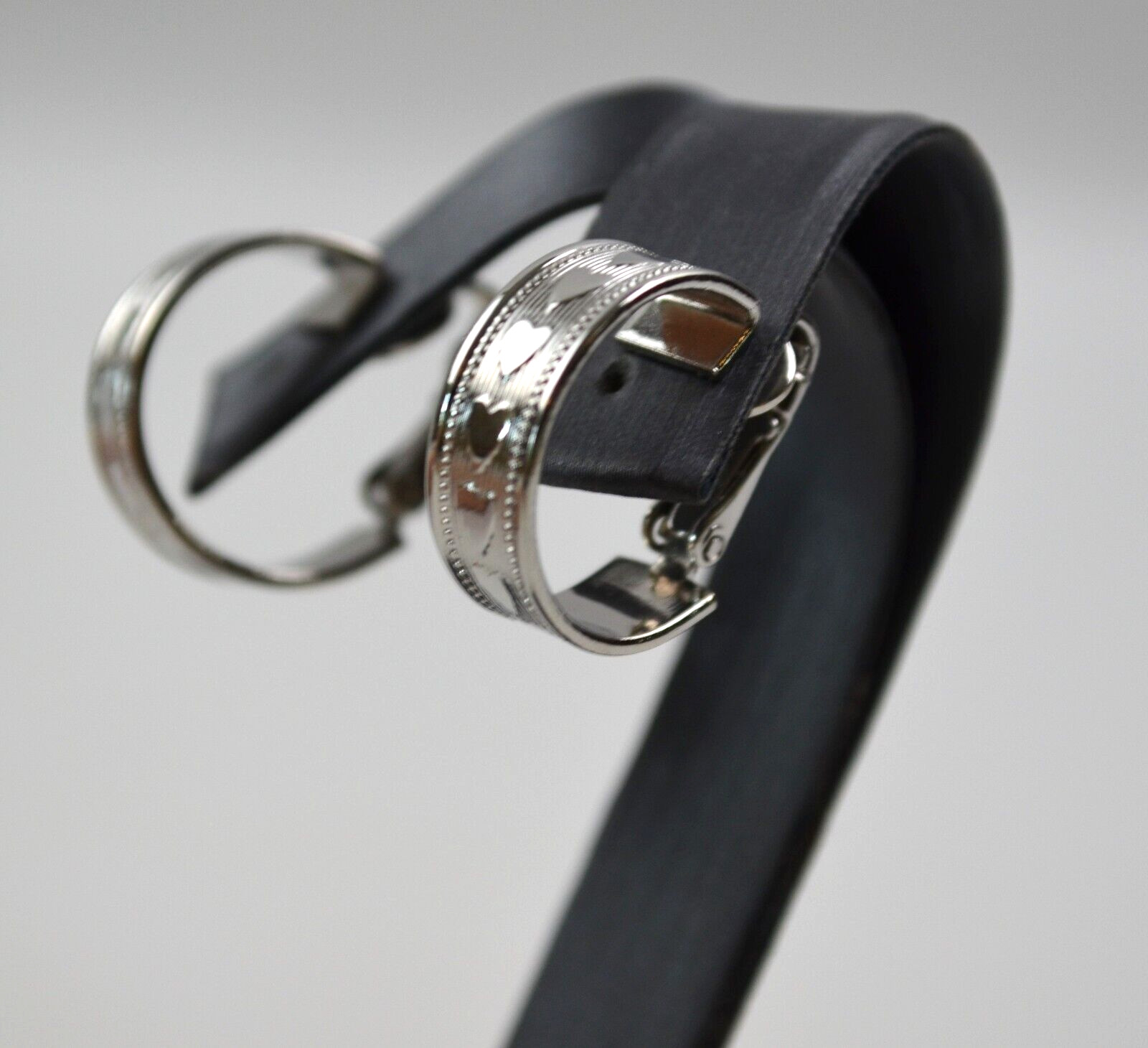 Vintage Silver Tone Clip On Hoop Earrings with Hearts .75″