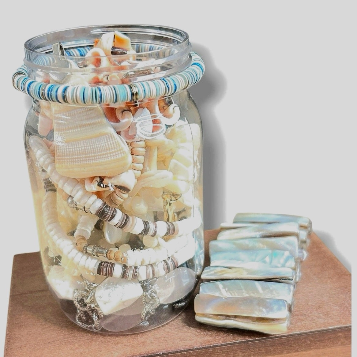 Beachy Style Stones Shells Other Ocean Vibes Mixed Jewelry Jar Good Condition
