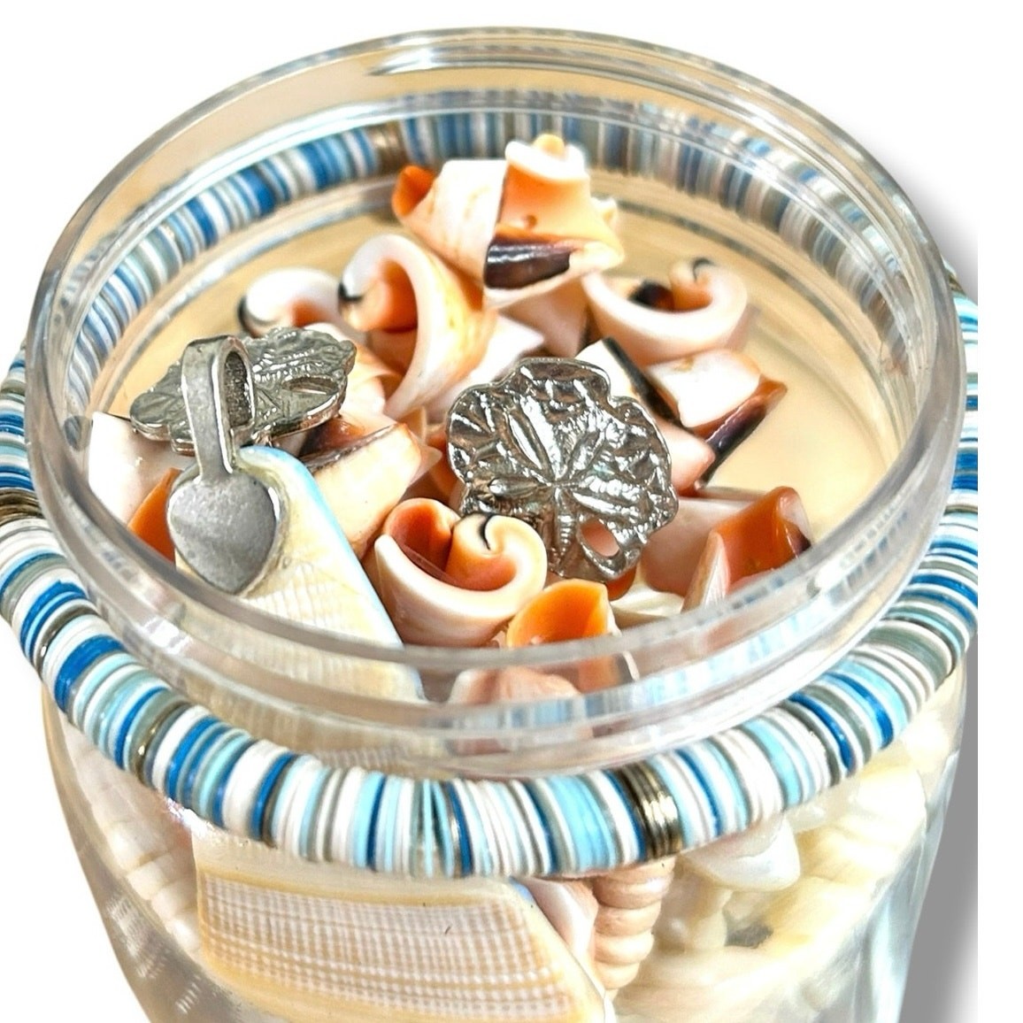 Beachy Style Stones Shells Other Ocean Vibes Mixed Jewelry Jar Good Condition