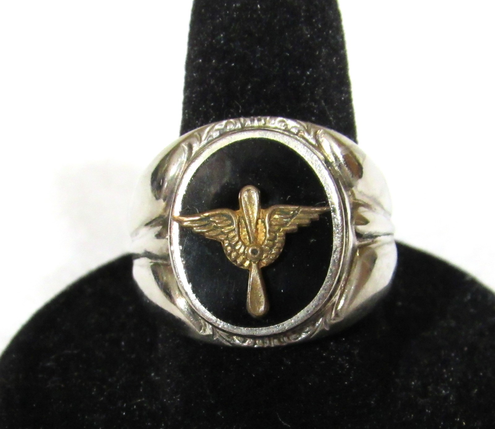 WWII US ARMY AIR CORPS AVIATOR PILOT STERLING SILVER RING SIZE 9 1/4 ~ NAMED #’D