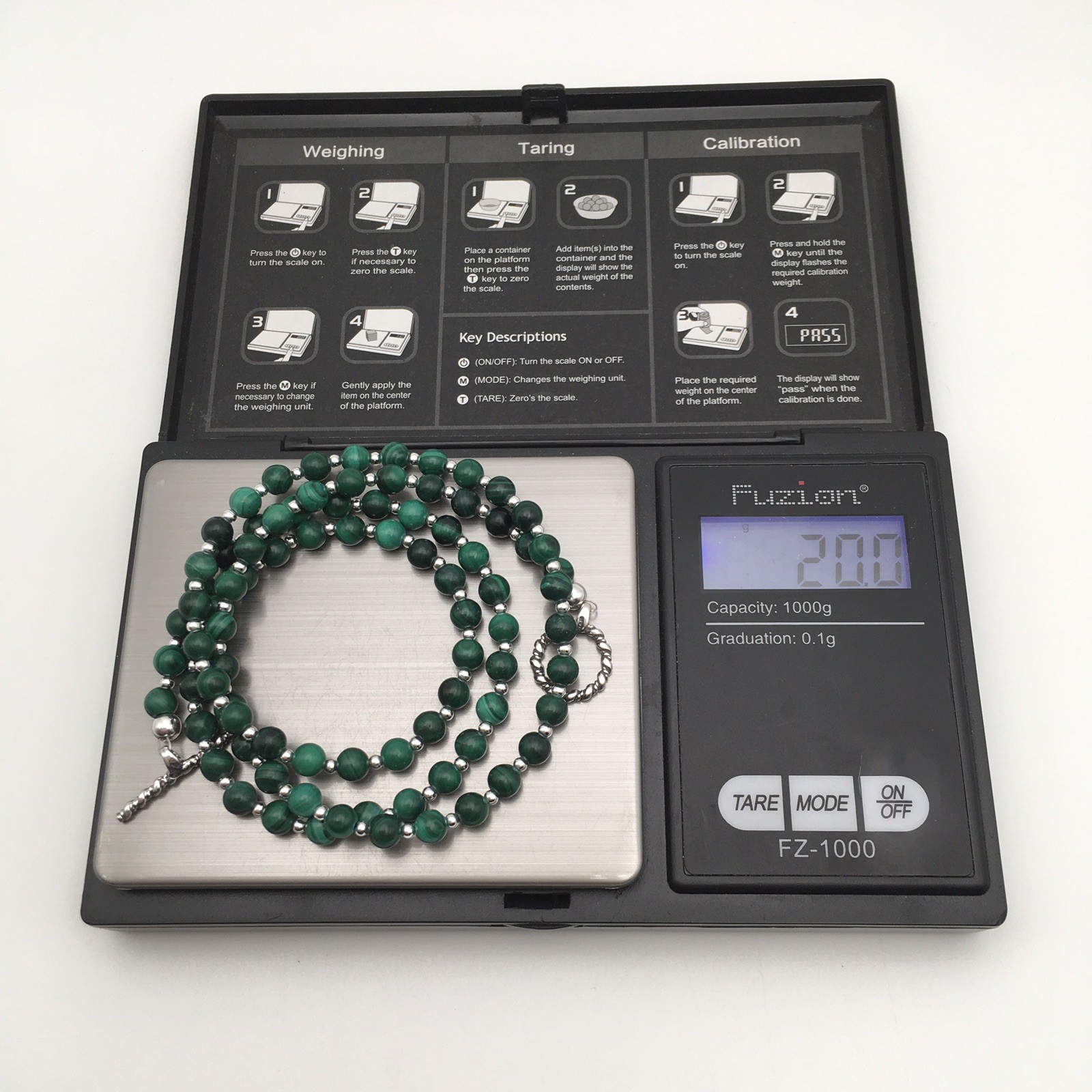 Silver Schark Handmade Sterling Silver & Green Malachite Necklace 21″ #97
