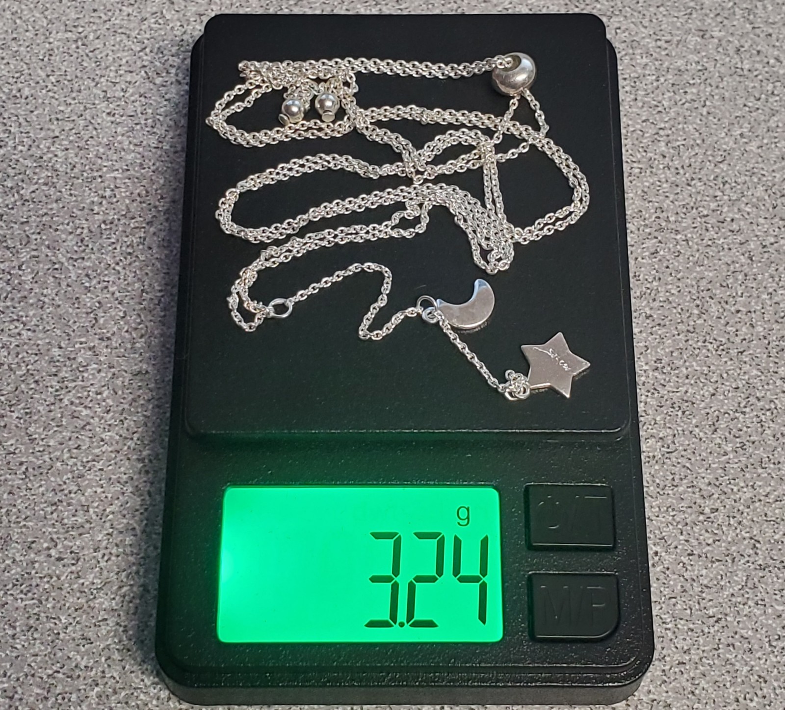 VTG 925 Moon Star Y Drop Necklace Adjustable 28in Sterling Silver 3.2g Celestial