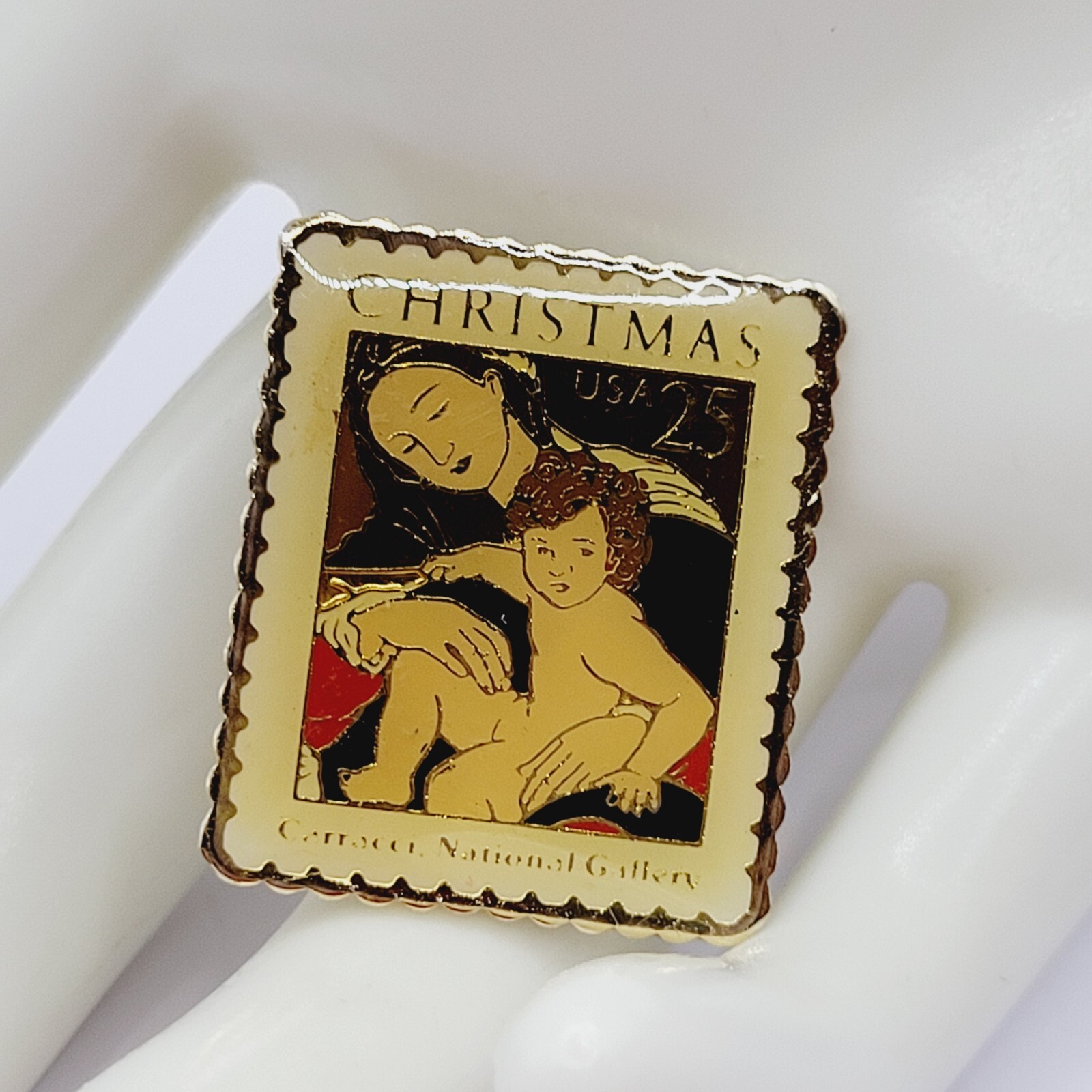 Madonna Child by Carracci USPS Stamp Small Metal Enamel Lapel Scatter Brooch Pin
