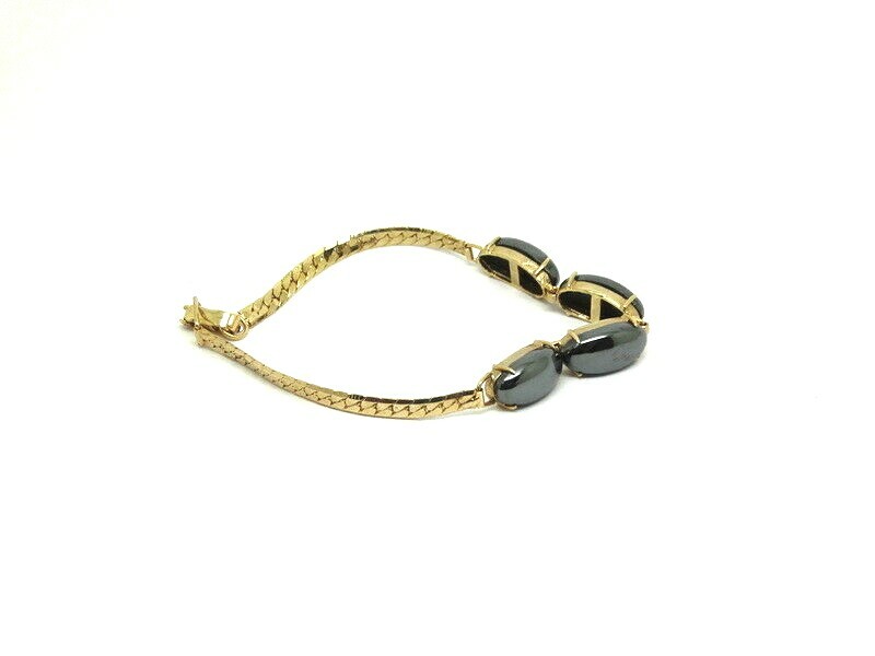 Lovely 4 Oval Shape Dark Grey HEMATITE Stone 18k Gold Plated Snake Link BRACELET