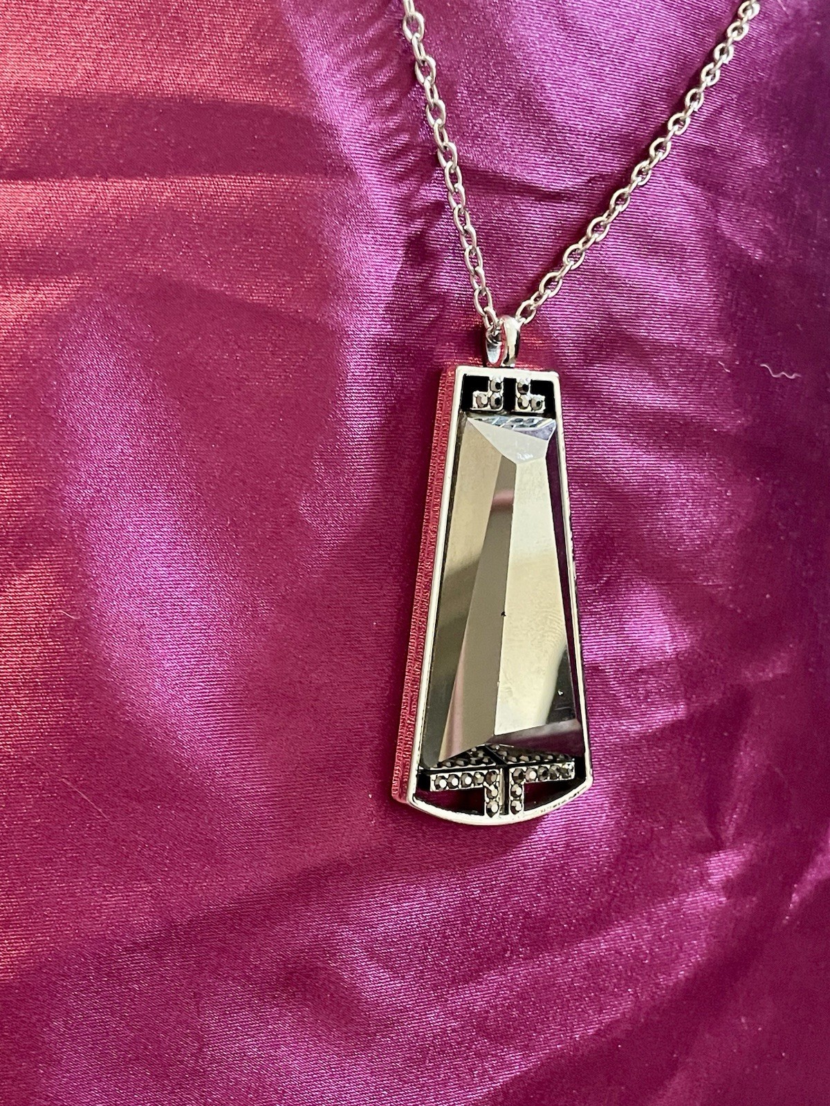 Long Hematite Art Deco Necklace, 34 Inches