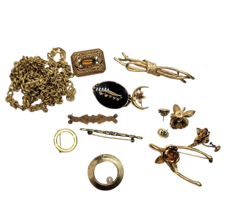 Vintage Gold Tone Jewelry Lot Kramer Coro Brooches G.L.P Art Nouveau