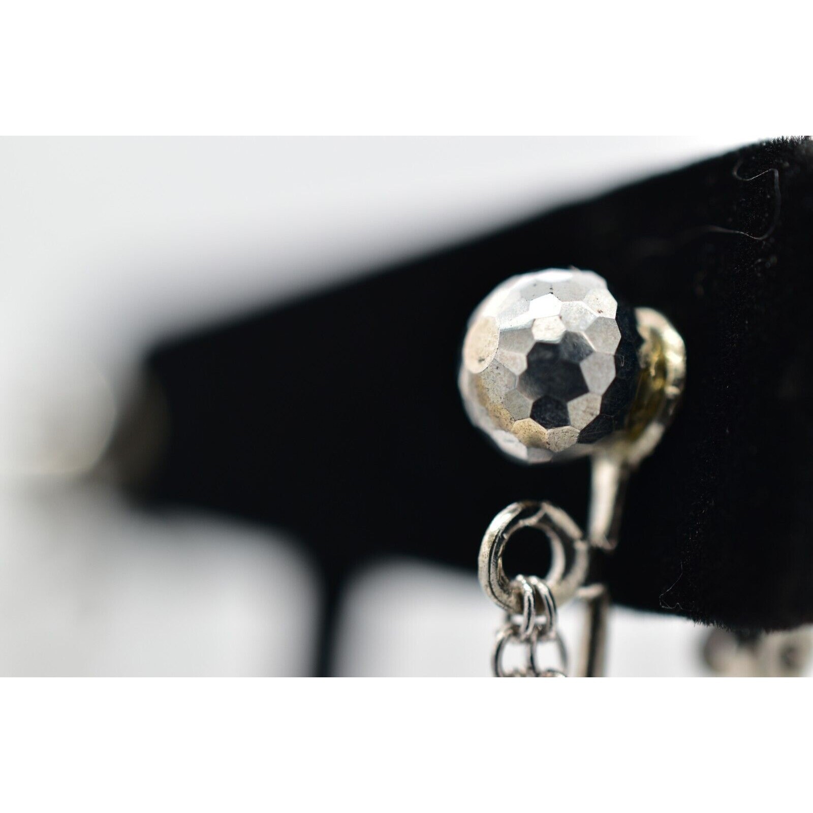 Vintage Crystal Clip On Earrings Silver Chain Disco Ball Chain Drop 1950s A23