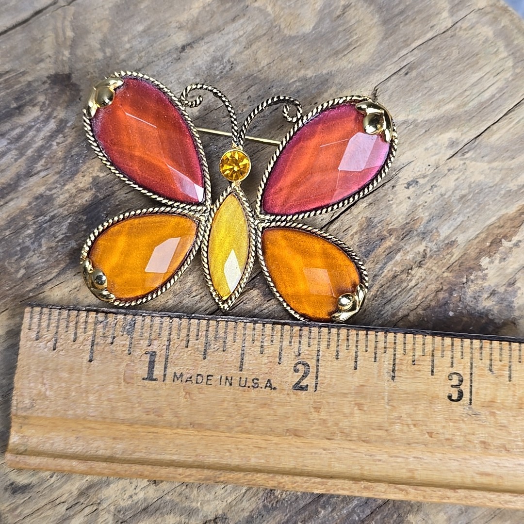 Orange Yellow Gold Tone Butterlfy Pin/Brooch