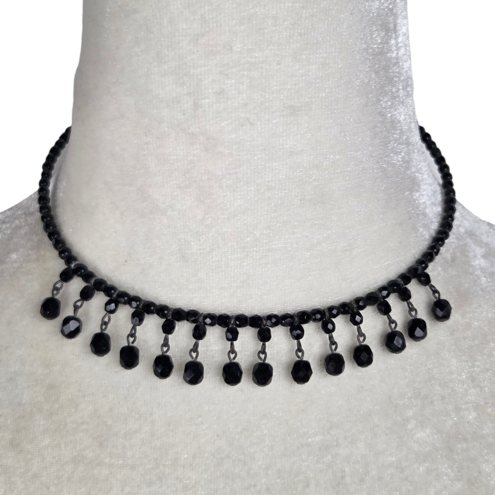 Vintage Black Crystal Wire Choker Beaded Necklace Cocktail Party Elegant Sparkle
