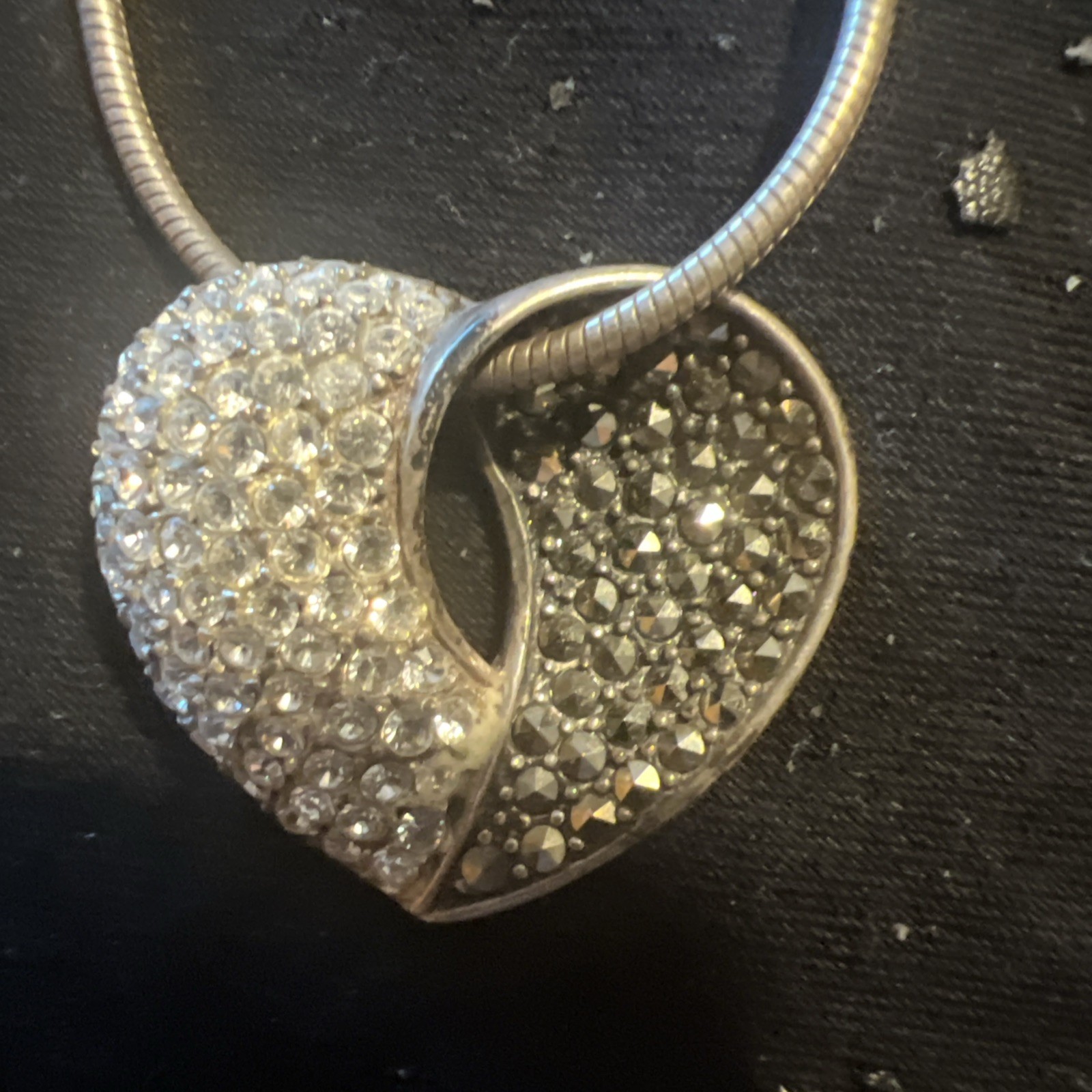 Vintage Thai Sterling Red & White CZ Rhinestone Heart on Italian Sterling Chain