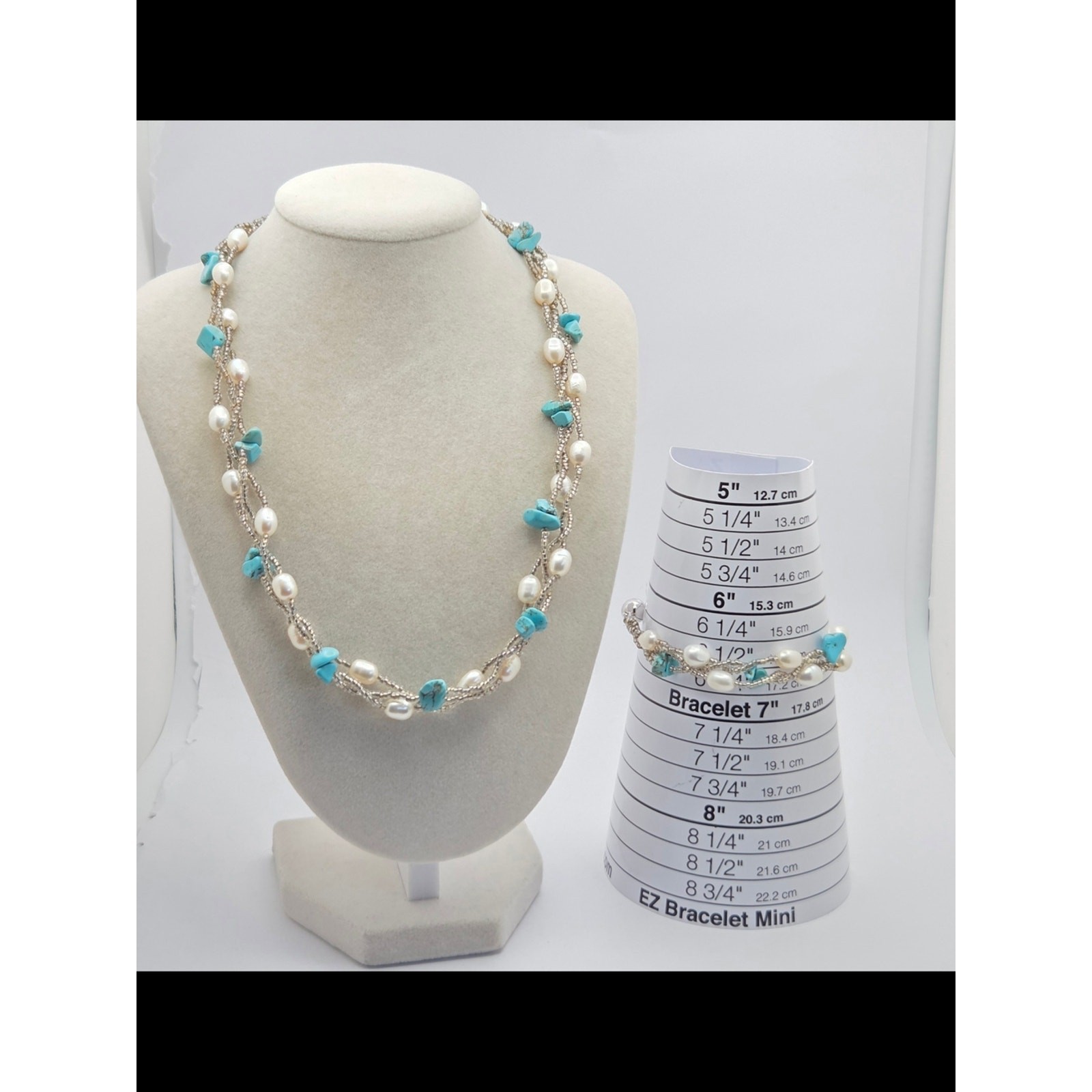 Convertible Freshwater Pearl & Turquoise Multi-Strand Necklace Bracelet Set