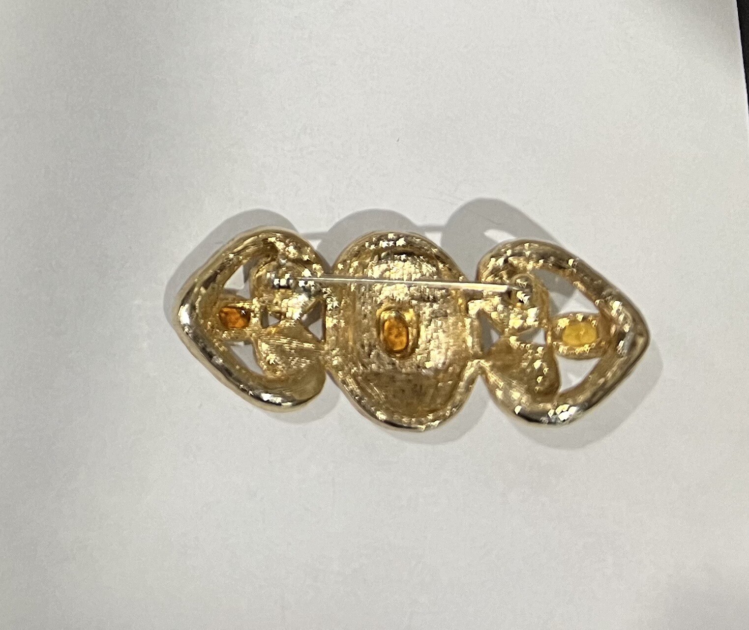 Amber Colored Brooch Crystal Gold Toned Faux Pearl Quality Vintage MCM