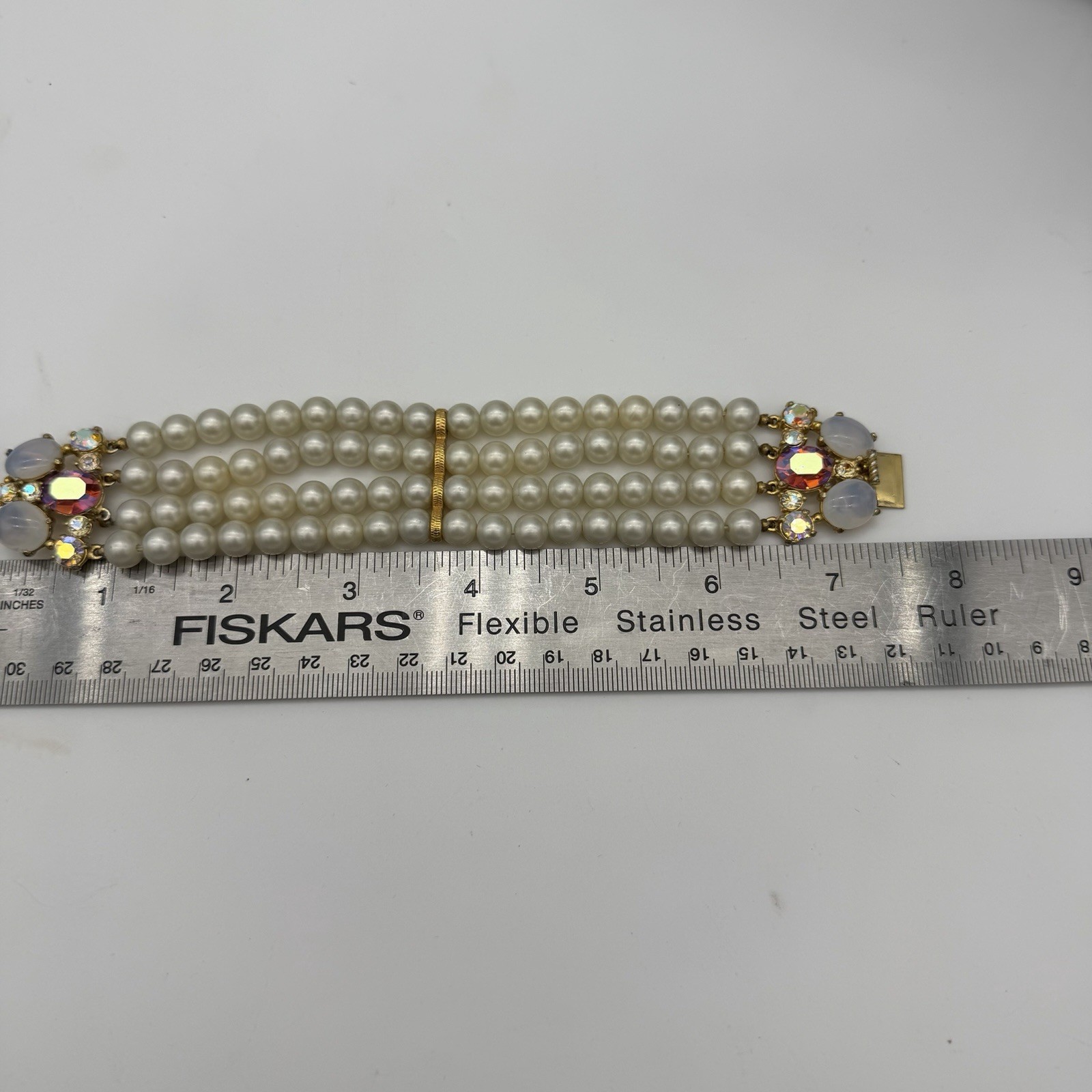 VTG SCHIAPARELLI Signed Bracelet Opaline Pink AB Faux Pearl Statement Rare