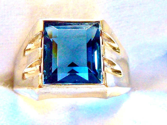 SIGNED V C VINTAGE 10K YELLOW GOLD FILLED NEW OLD STOCK 70’S SIZE 11 BLUE RING