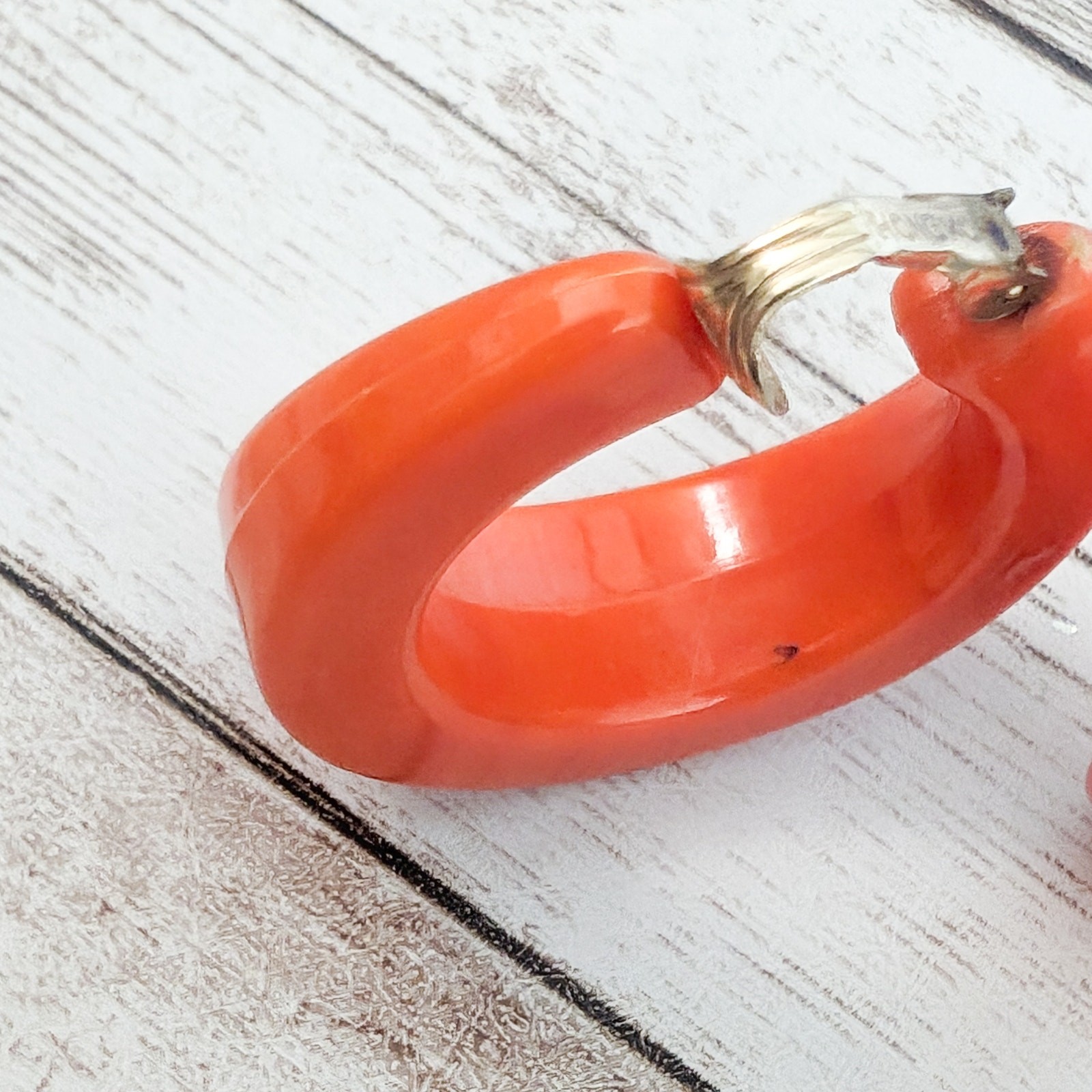Vintage Clip On Earrings Large & Chunky Orange Hoops Stamped Hong Kong