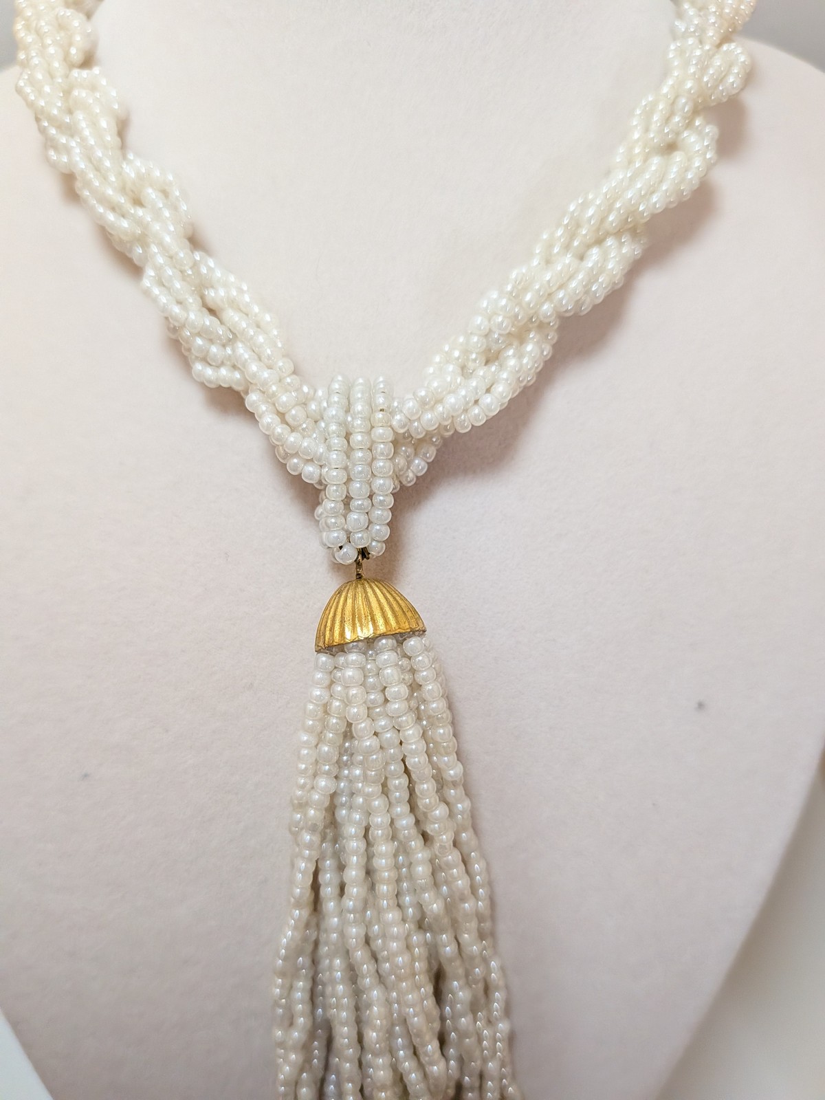 Vintage Multi-strand Beaded Necklace 16-18″ with golden accent