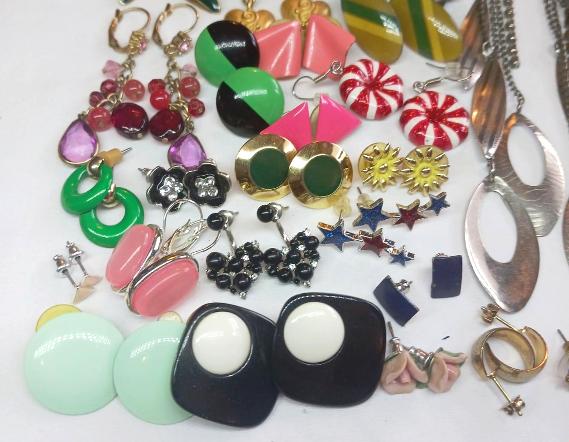 Vintage / Now Junk Drawer Earring Lot 1 – 50 Pairs Wearable Mixed Materials