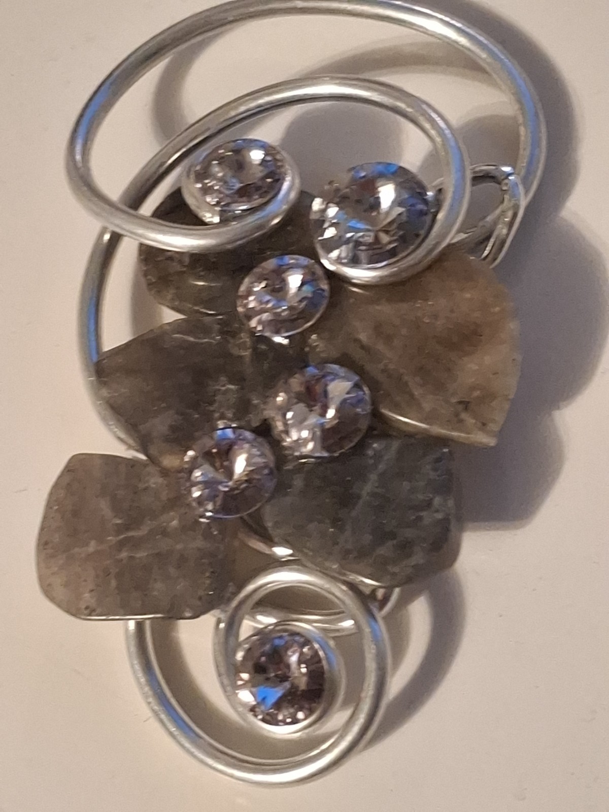 Jeff Lieb Mixed Media Modernist Abstract Swarovski Crystal Moonstone Pendant 4″