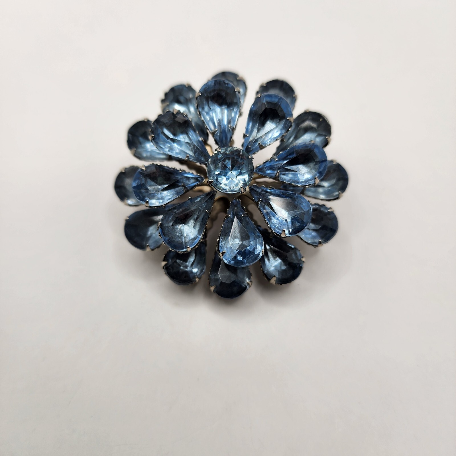 Vintage Rhinestone Brooch Light Blue Round Flower