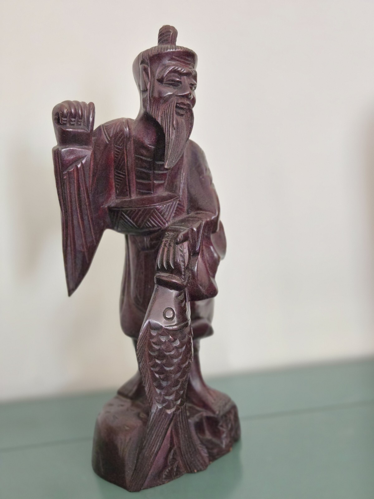 Chinese Fisherman Beautiful Wood HandCarved Sculpture