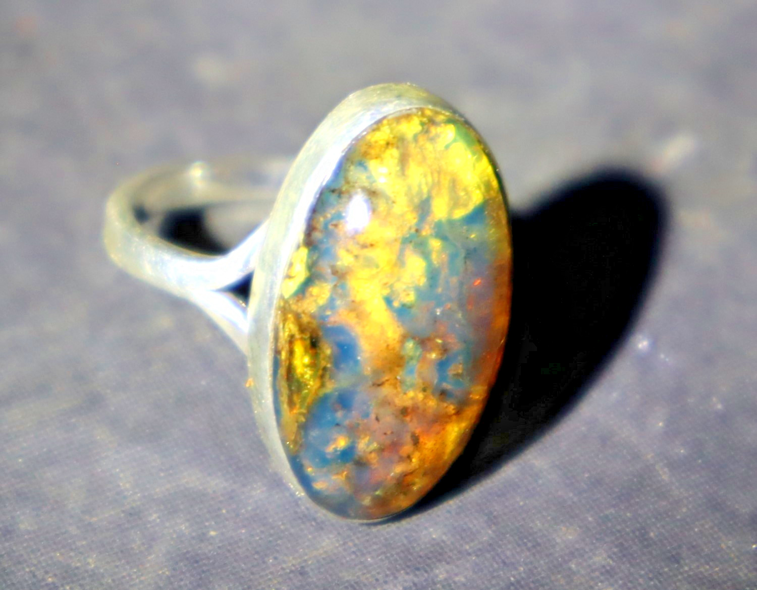 Natural Translucent Orange Blue Amber .925 Sterling Silver Ring #6 free resizing