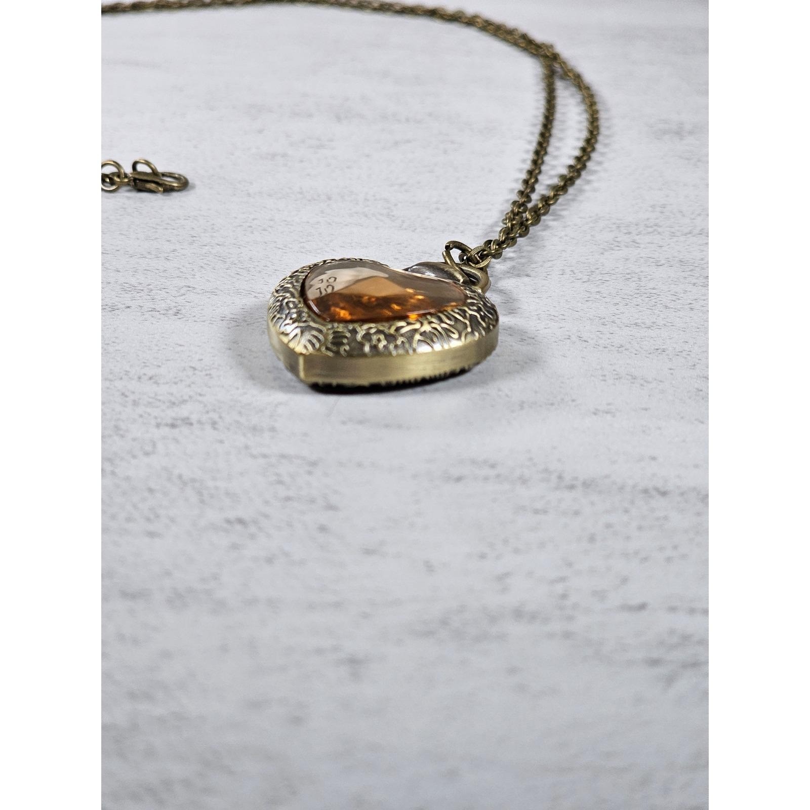 Vintage Heart Pocket Watch Necklace, Quartz Pendant, Gold Tone Chain