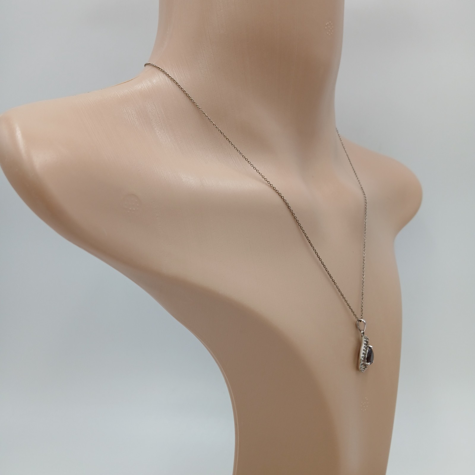 925 KGK Teardrop Garnet Necklace 20in Sterling Silver 3g Halo CZ Birthstone Fine