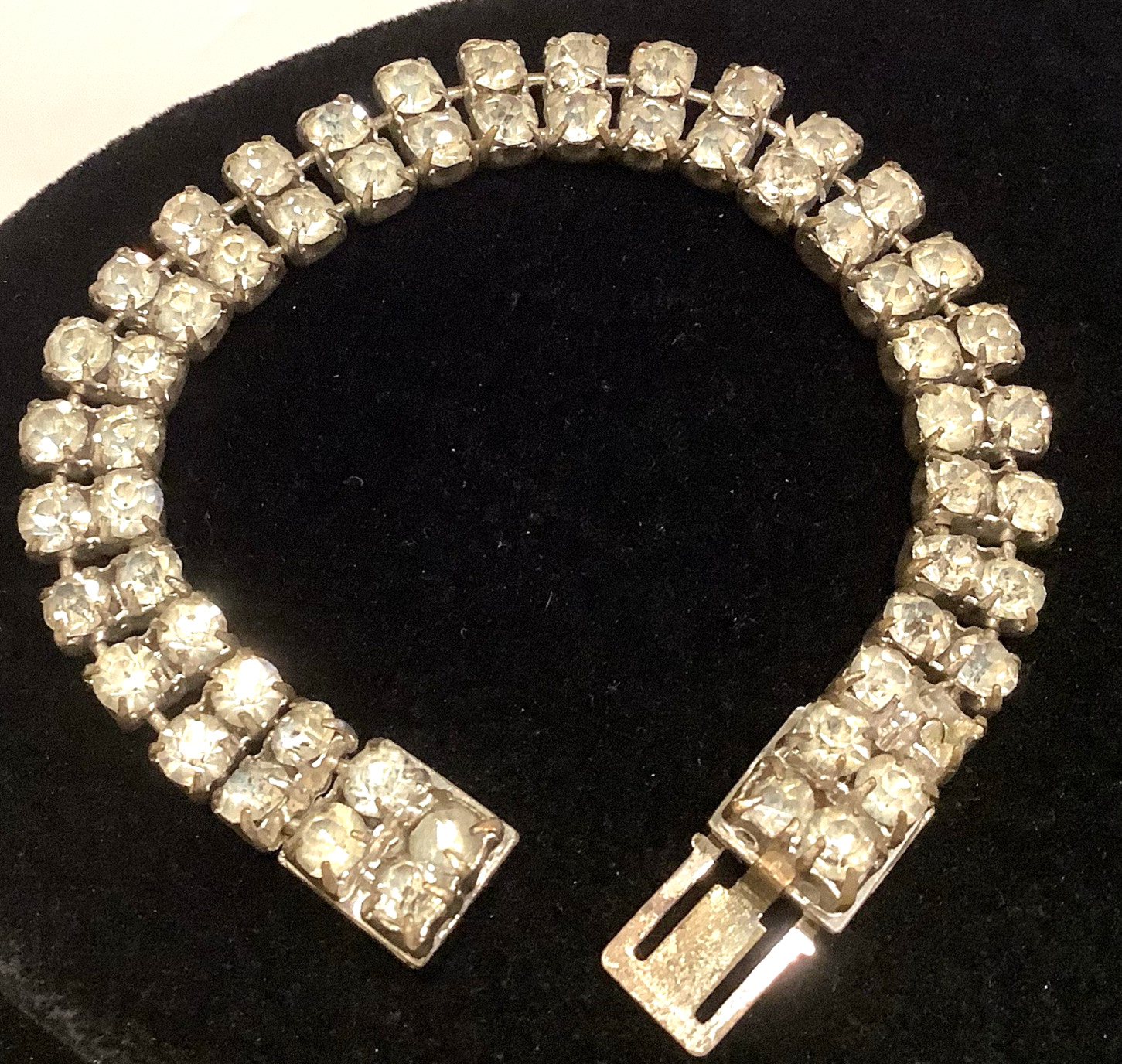 CZECHOSLOVAKIA signed Bracelet Antique Paste Glass Rhinestone 2 Row Tennis Style