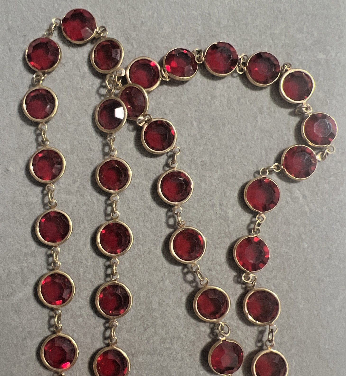 Vintage Swarovski Red Crystal Bezel Set Necklace 34”