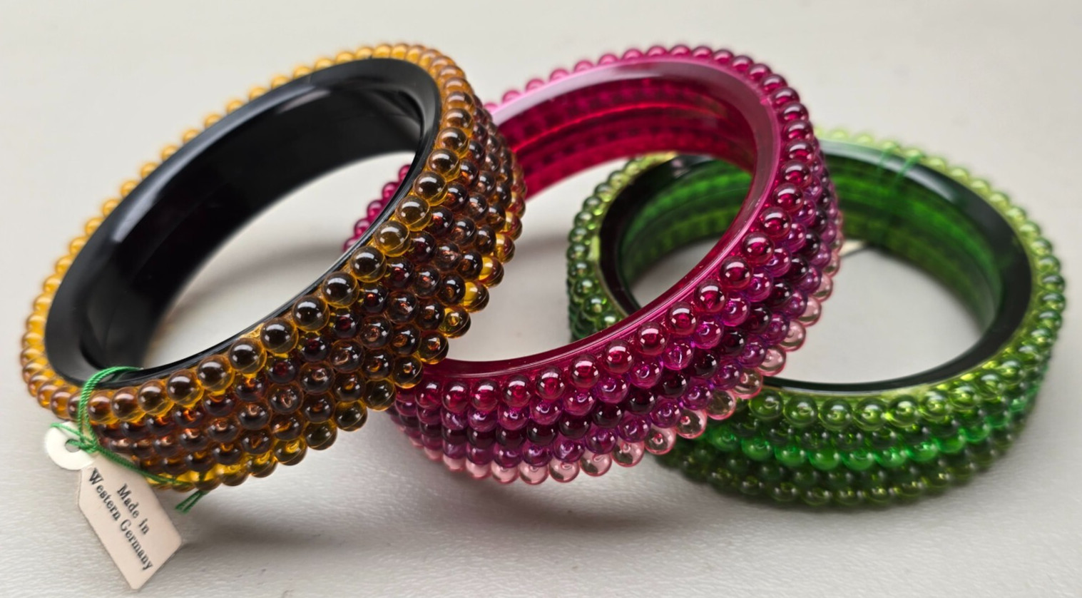 Vintage Acrylic Bangle Bracelet Lot West Germany Red Green Yellow Size 8