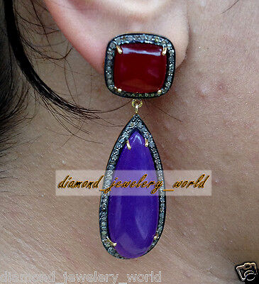 Gorgeous 56.00ctw Rose Cut Diamond Gemstone Silver Vintage Style Earring Jewelry