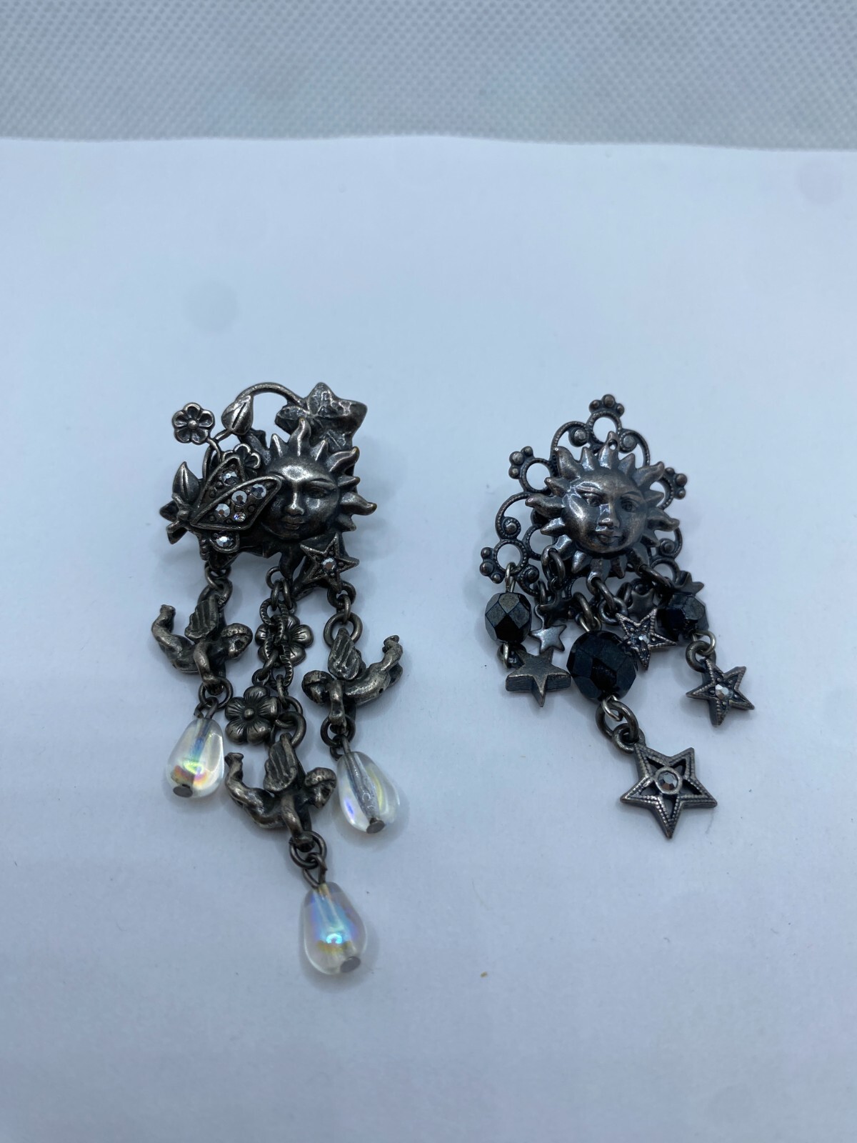 Vintage Kirks Folly Mismatched Pair Earrings Celestial Sun Star Angels Flowers