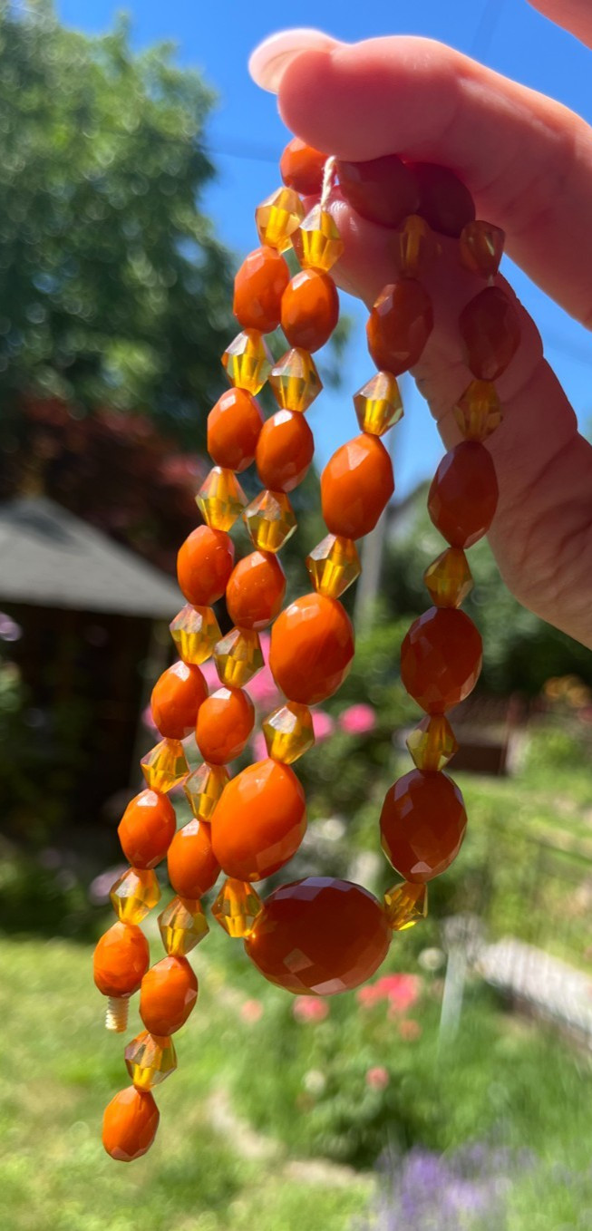 Vintage Butterscotch Grape Bead Bakelite Necklace Amber Color Art Deco Style