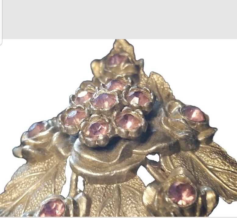 Little Nemo Antique Dress Clip, 3 Inch Signed, LN/25, Pink Rhinestones & Silver