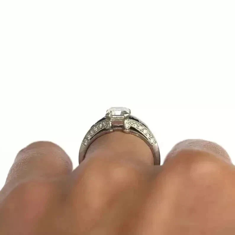 Art Deco Style Emerald Cut Lab Created Diamond 925 Silver Engagement Ring