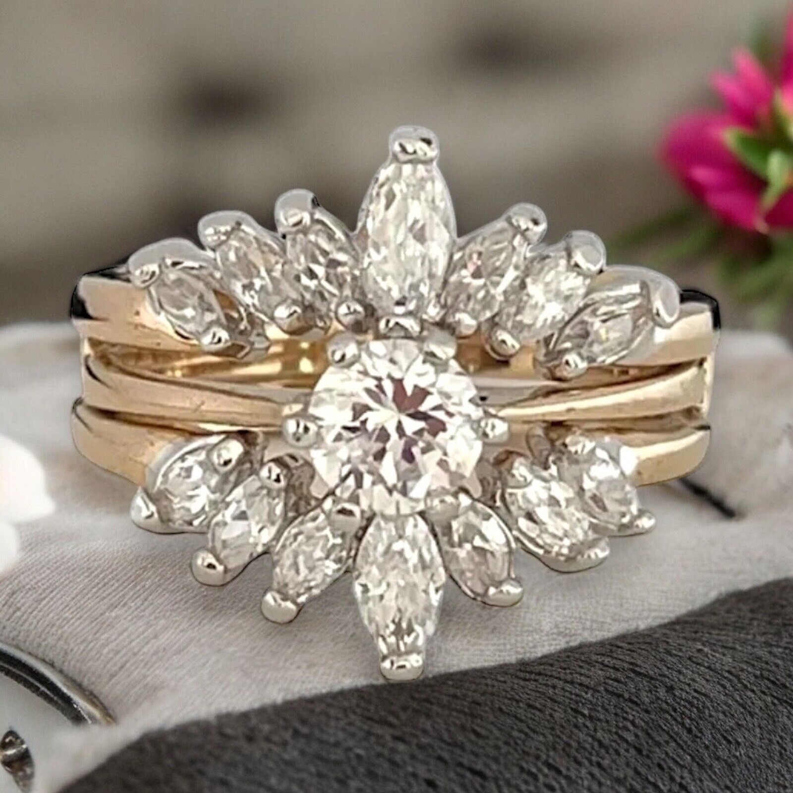 Vintage Wedding Ring Set Size 5 Cubic Zirconia 14K Gold Plate Mid-Century – 14F