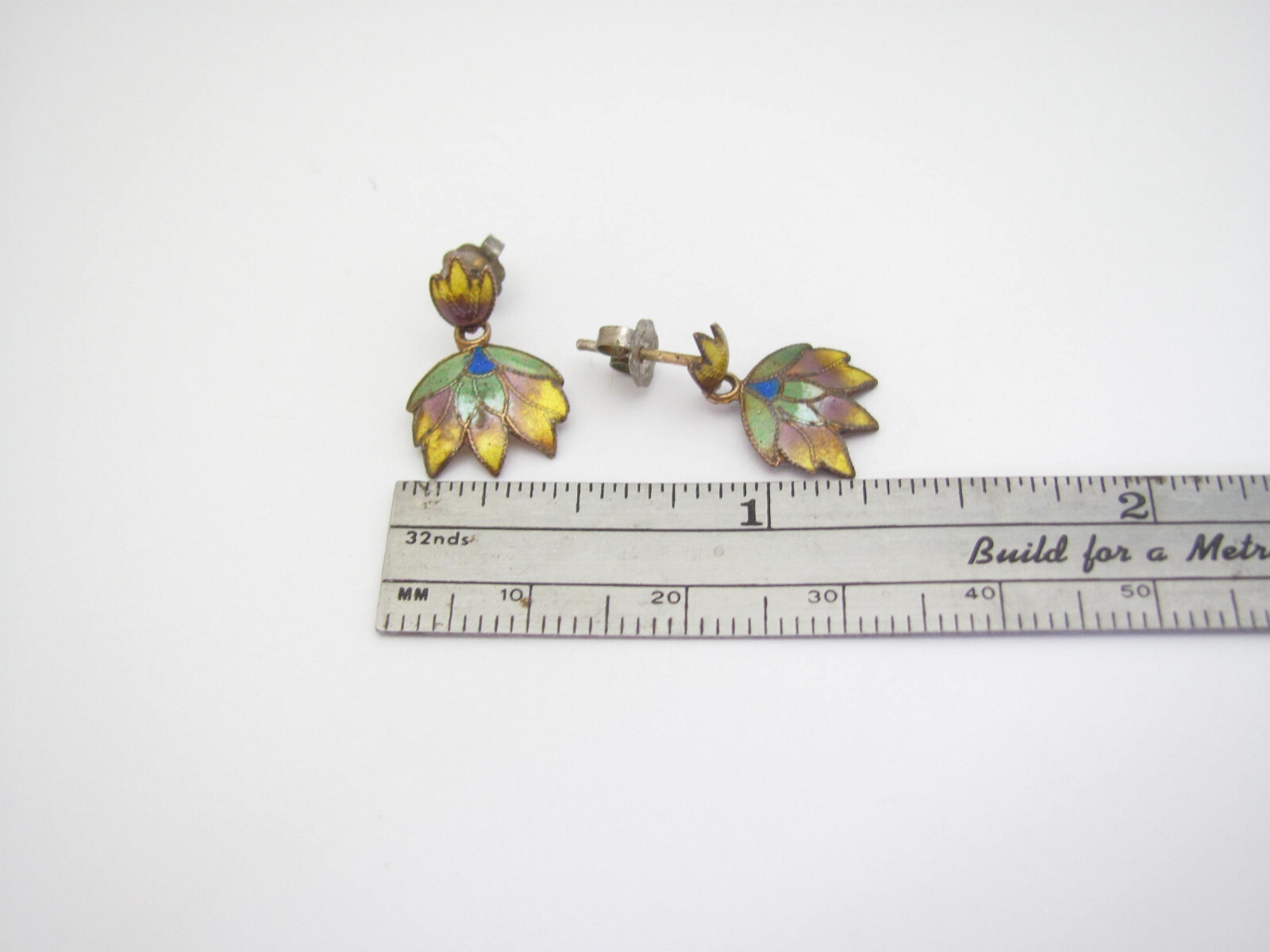Vintage Earrings Enamel Flowers Silver Gold Guilded Dainty Birthday Anniversary