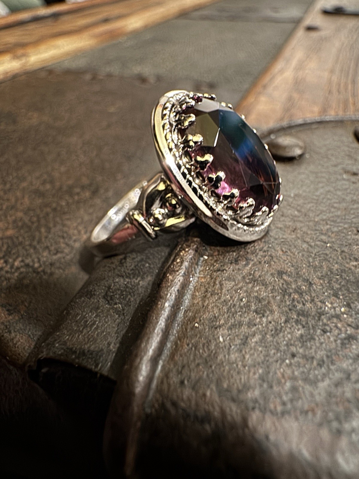 Vintage Danecraft Sterling Silver Purple Amethyst Ring • Adjustable