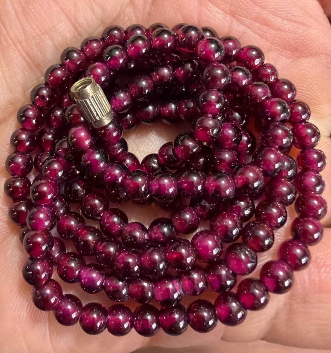 Bohemian Garnet 4mm Beaded Necklace Polished Round Gemstone 24”