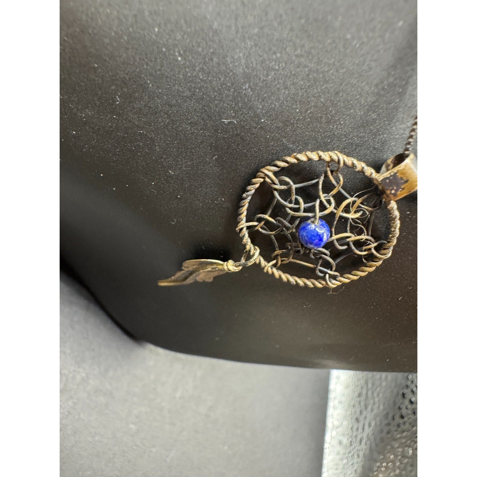 Vintage AGI Italy Signed Sterling Silver 925 Lapis Lazuli Dreamcatcher Necklace