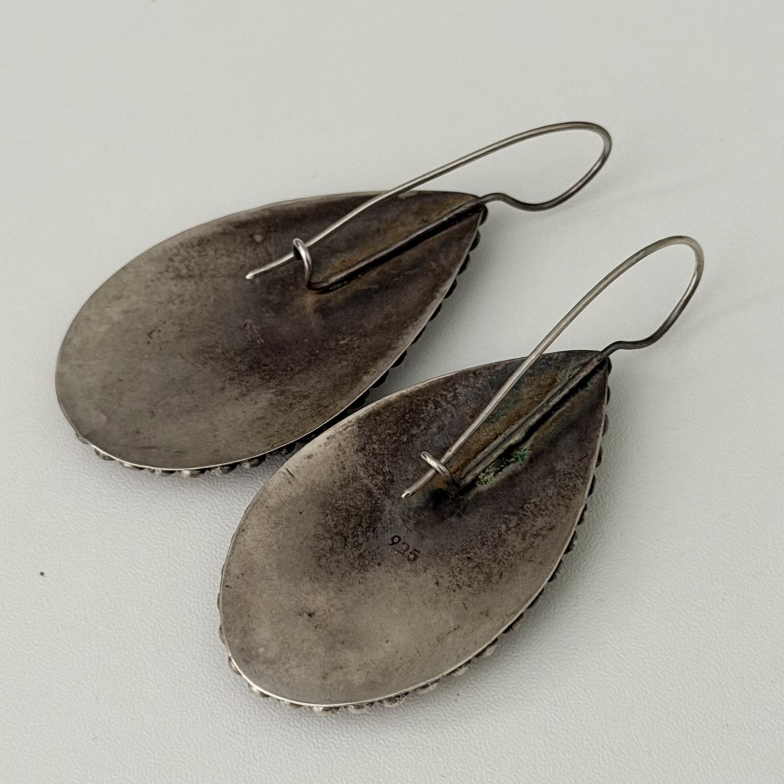 Vintage Sterling Silver Big Chunky Carnelian Earrings Oxidized Dangle Teardrop