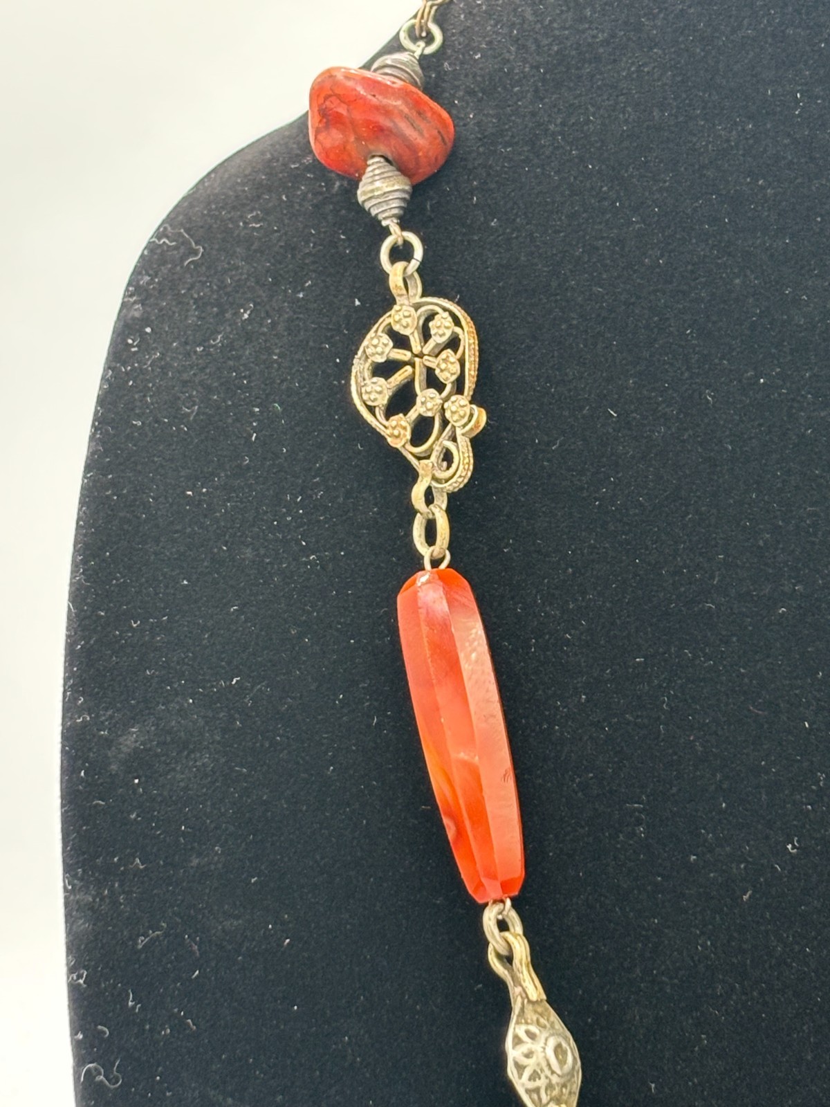 Vintage Turkmen Silver Carnelian Asyk Heart Necklace Yemeni Tribal Statement