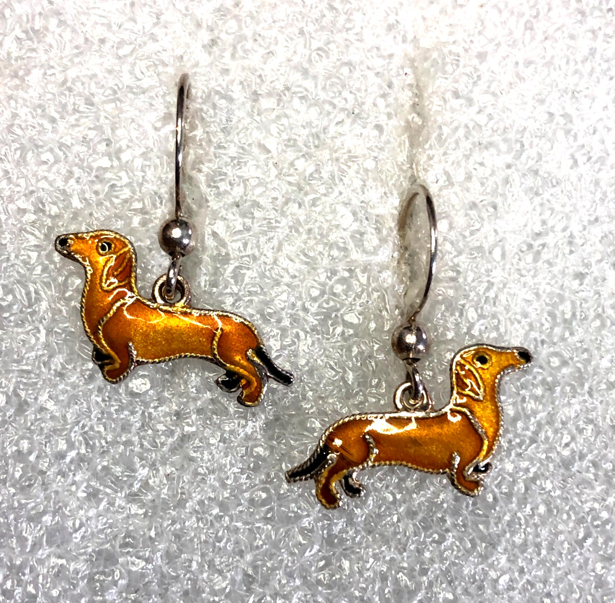 Vintage Sterling Silver Dachshund DOG Earrings Enamel Zarah Jul Pinkham 925 7794