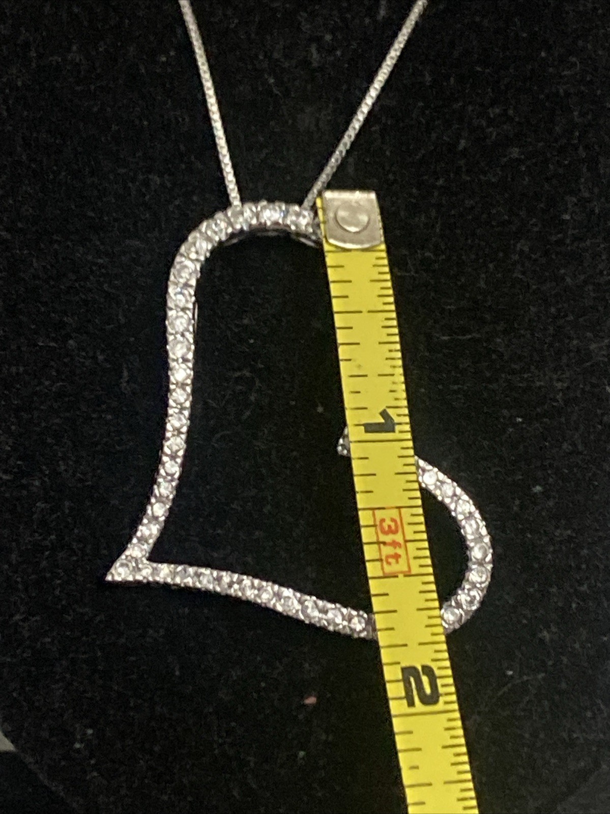 New X-Large 925 Sterling Silver Slanted Heart CZ Charm Necklace Box Chain 18”