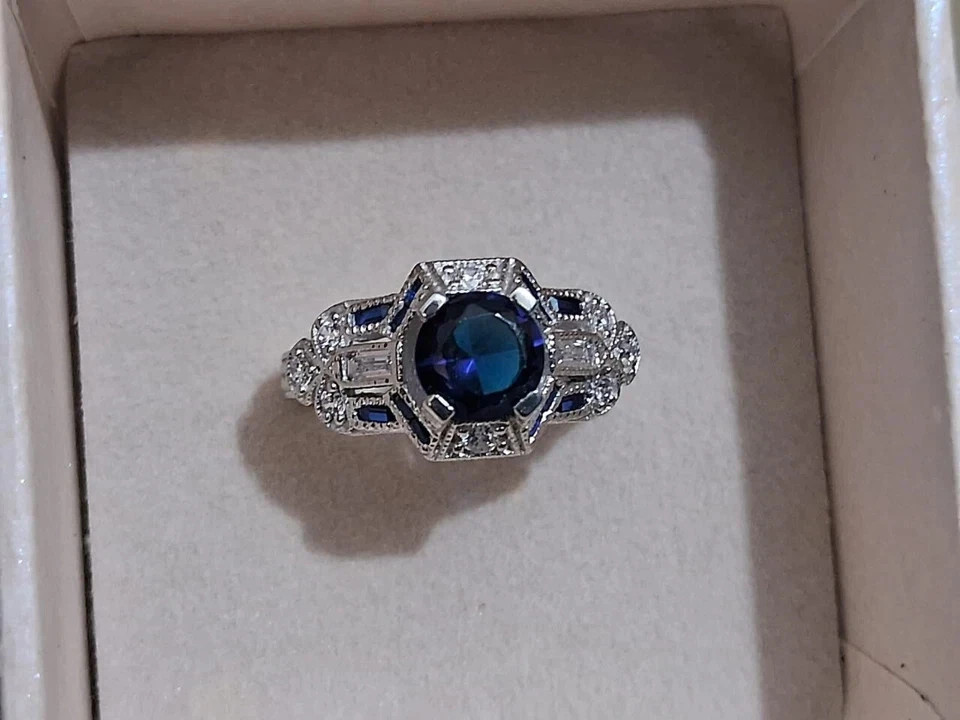 Art Deco Style Round Cut Lab Created Diamond 925 Silver Anniversary Gift Ring