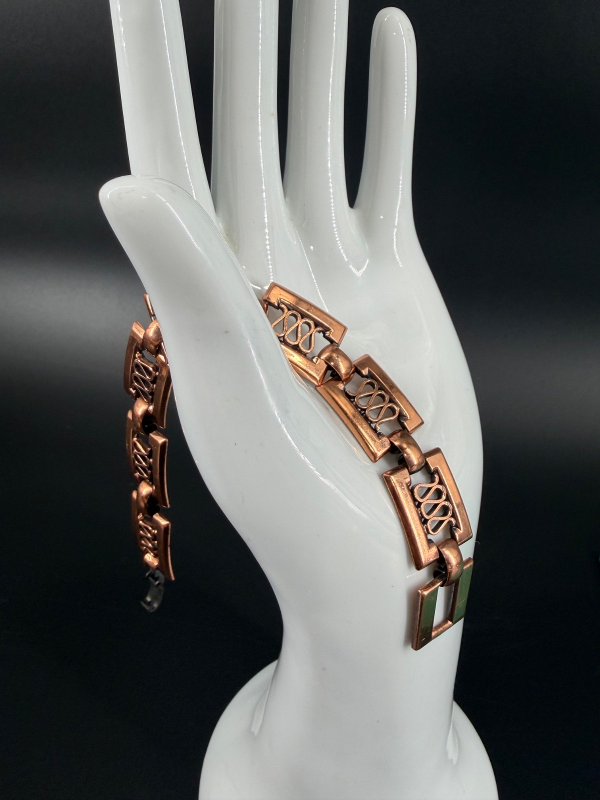 Vtg Renoir Copper Color Rectangle Link Mid Century Modernist Bracelet