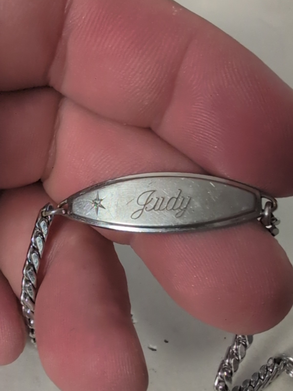 Vintage Speidel Silver Tone ID Name Bracelet Judy